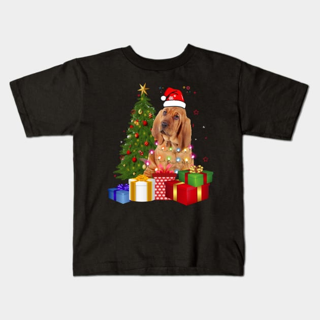 Bloodhound Christmas Tree Santa Hat Funny Xmas Gift Dog T-Shirt Kids T-Shirt by CoolTees